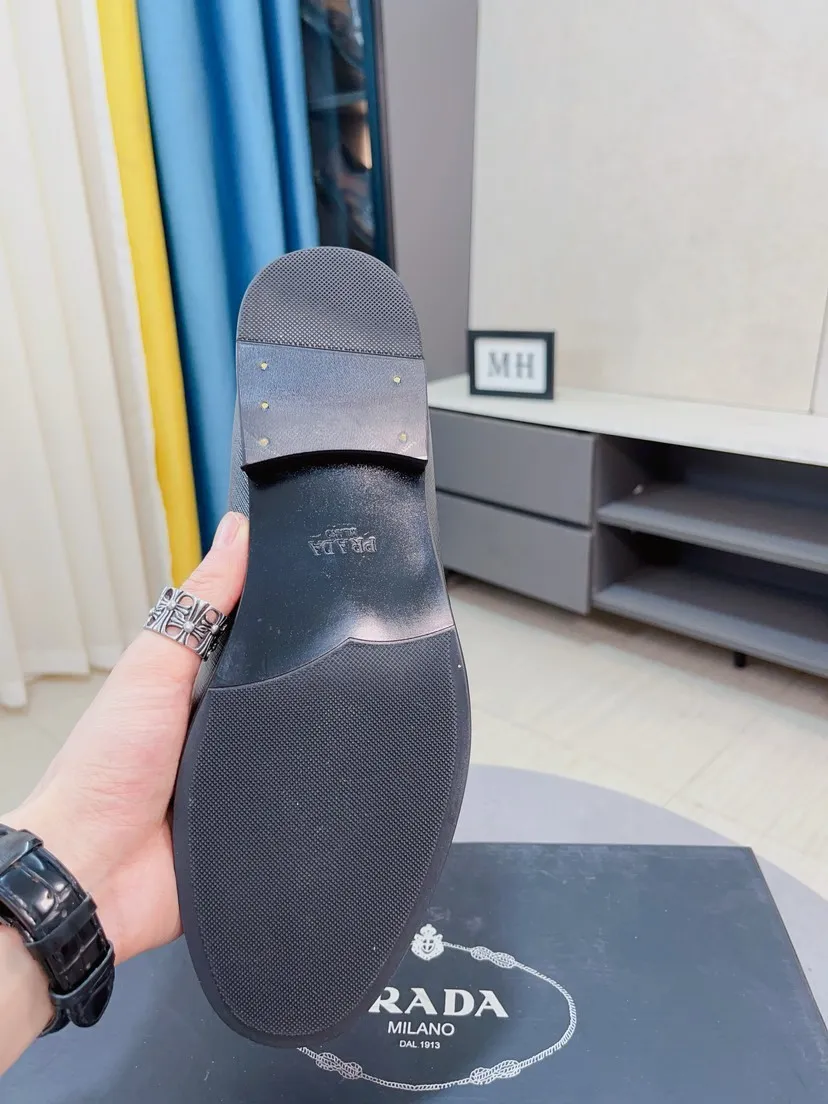 Men's shoes 💰540🌹🌹【PRADA Leather Shoes】Top purchasing agency Original imported Italian custom-made open-edge beaded cowhide leather surface, fully imported water-dyed breathable cowhide lining, original factory special molded sole super comfortable, size: 38-44